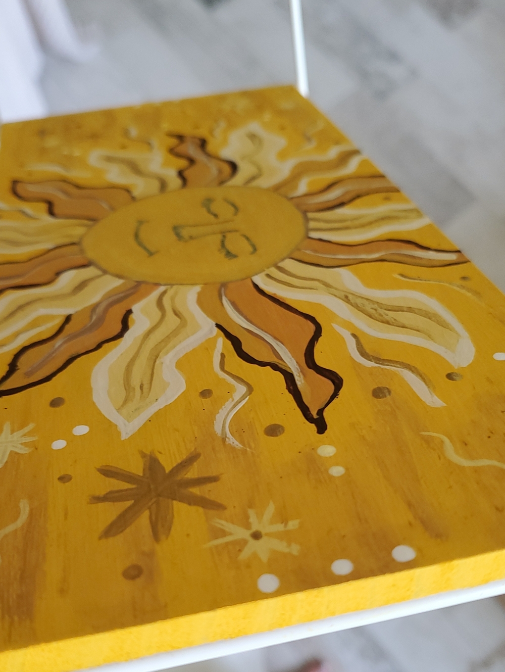 Hand Painted Sun & Moon Painted Two-Tier Wooden Home Accent Organizer Shelf - Picture 5 of 11